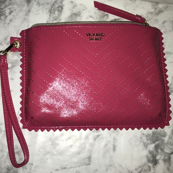 Lot 2 Victoria Secret Wristlet Laser Cut Zippered Clutch & Red Small Coin Purse - Picture 2 of 6